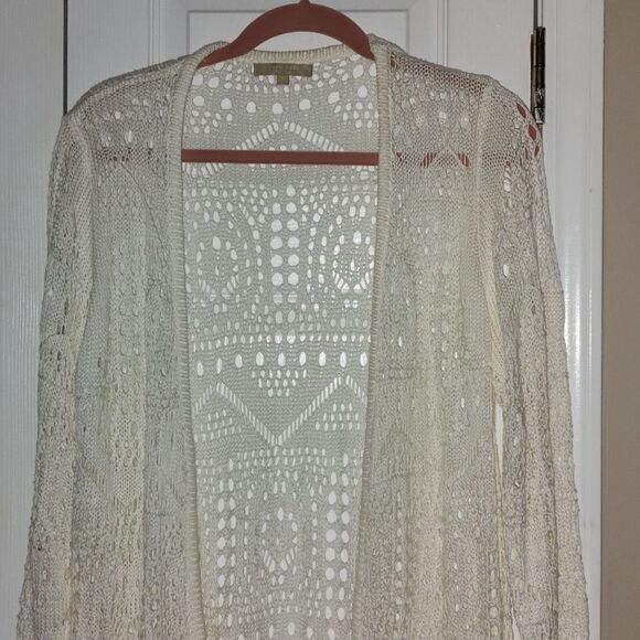 Joan Vass pure white Pointelle up front summer spring cardigan Sz XL - Picture 3 of 6